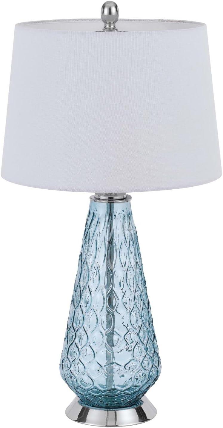 Aqua Blue Hand Blown Glass Table Lamp with White Linen Shade