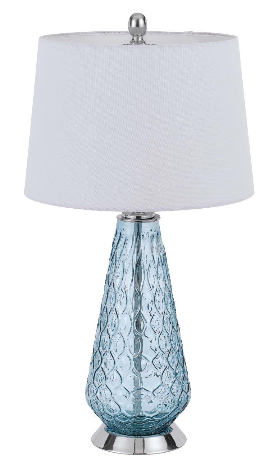 150W 3 Way Mayfield Glass Table Lamp With Hardback Taper Drum Fabric Shade