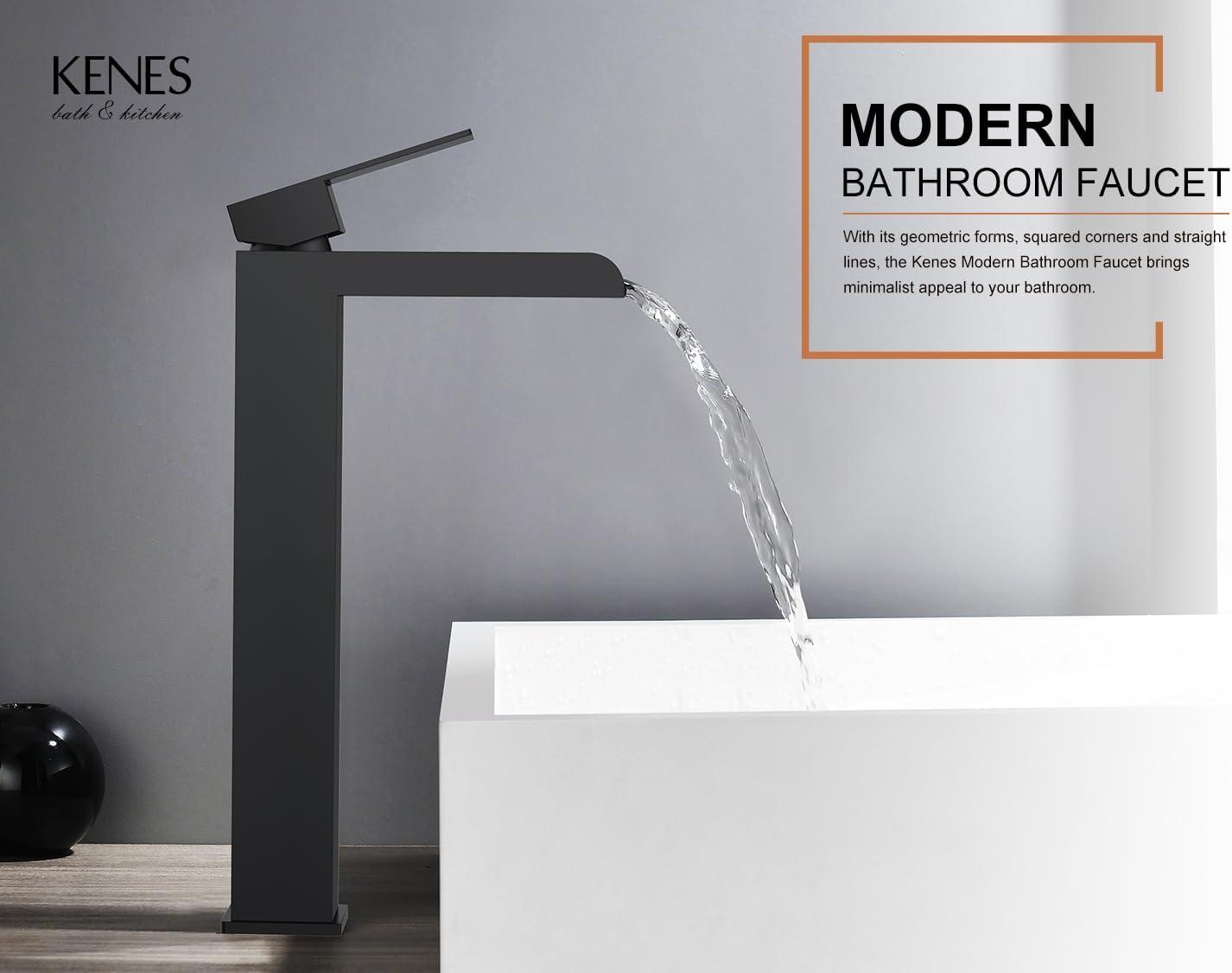 Matte Black Stainless Steel Tall Waterfall Bathroom Faucet