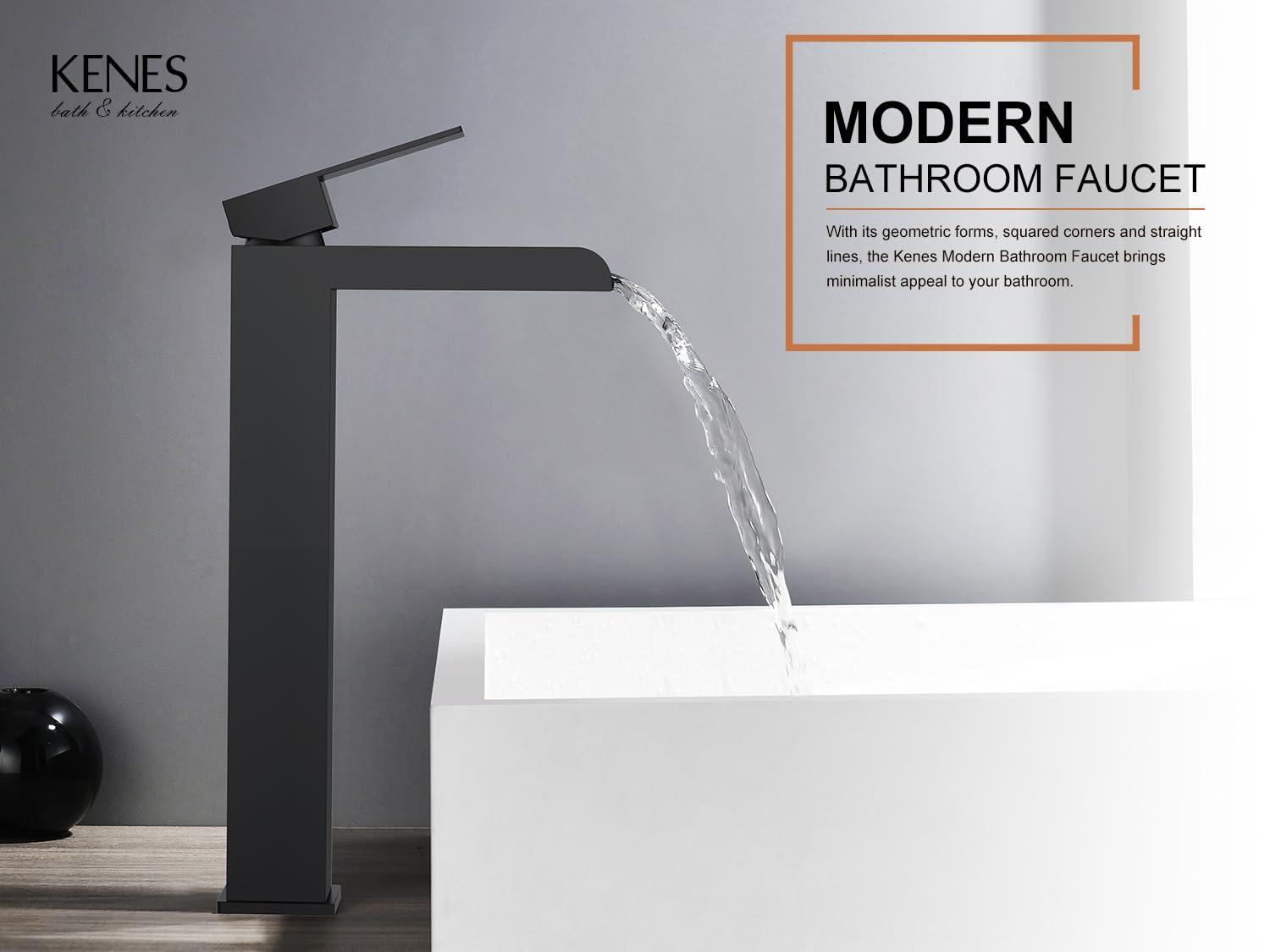 Matte Black Stainless Steel Tall Waterfall Bathroom Faucet