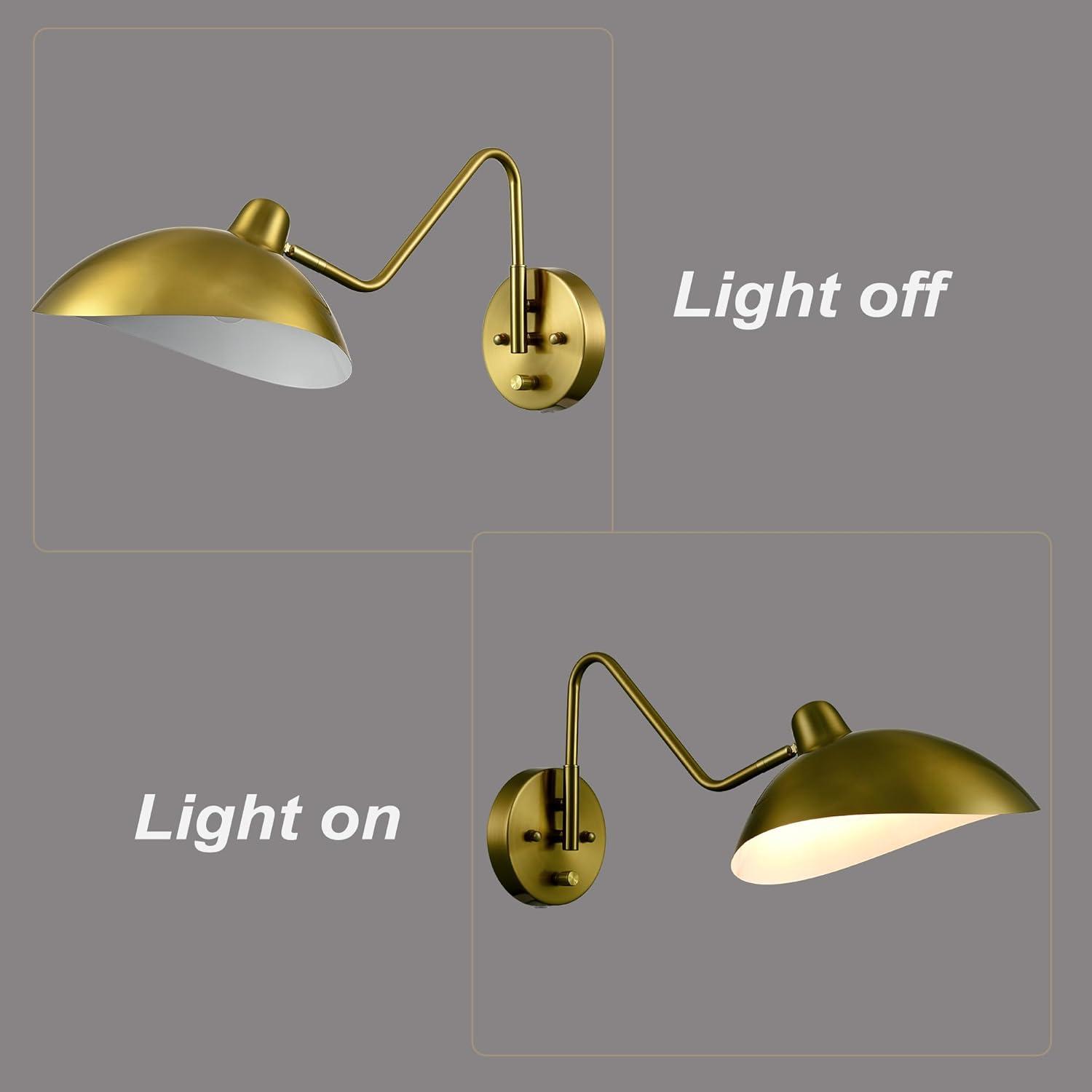 Plug-in Wall Sconce Gold Swing Arm Wall Sconce Brass Wall Lamp with on/Off Switch for Bedroom Set of 2