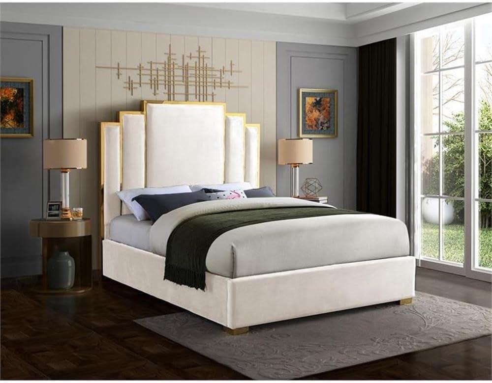 Meridian Furniture Hugos Cream Velvet King Bed