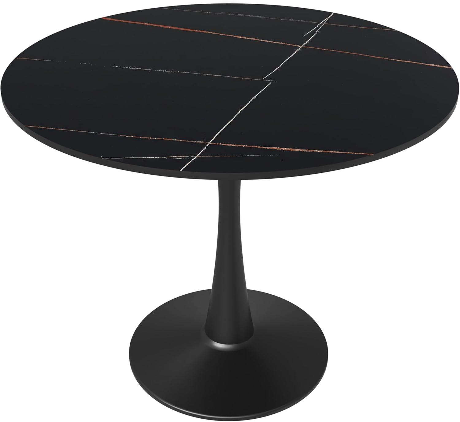 LeisureMod Round Dining Table 31" Sintered Stone Tabletop in Black Steel Bistro Series