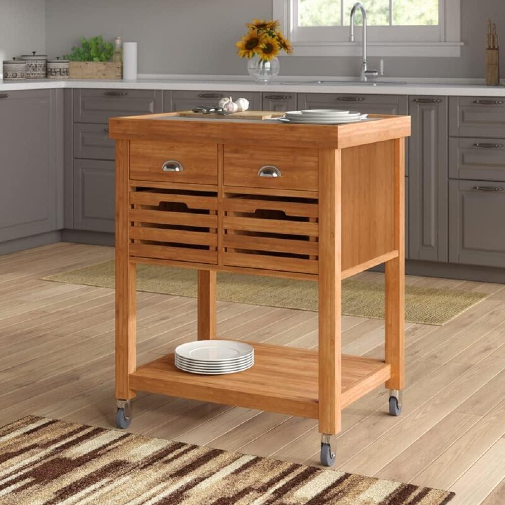 Boraam Kenta Bamboo Kitchen Cart - Stainless Steel Top