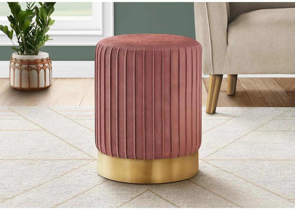 Monarch Specialties 14 In. Ottoman Round, Velvet, Metal Base, Pink, Gold