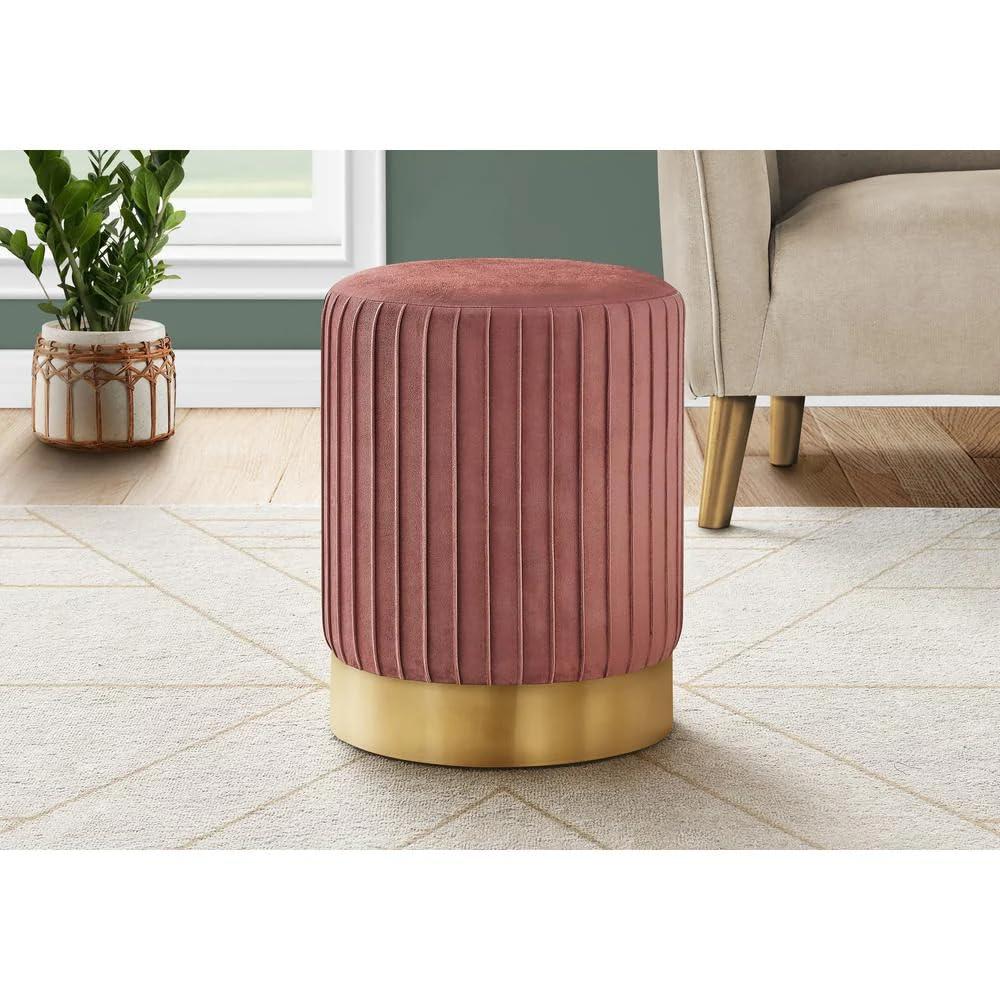 Monarch Specialties 14 In. Ottoman Round, Velvet, Metal Base, Pink, Gold