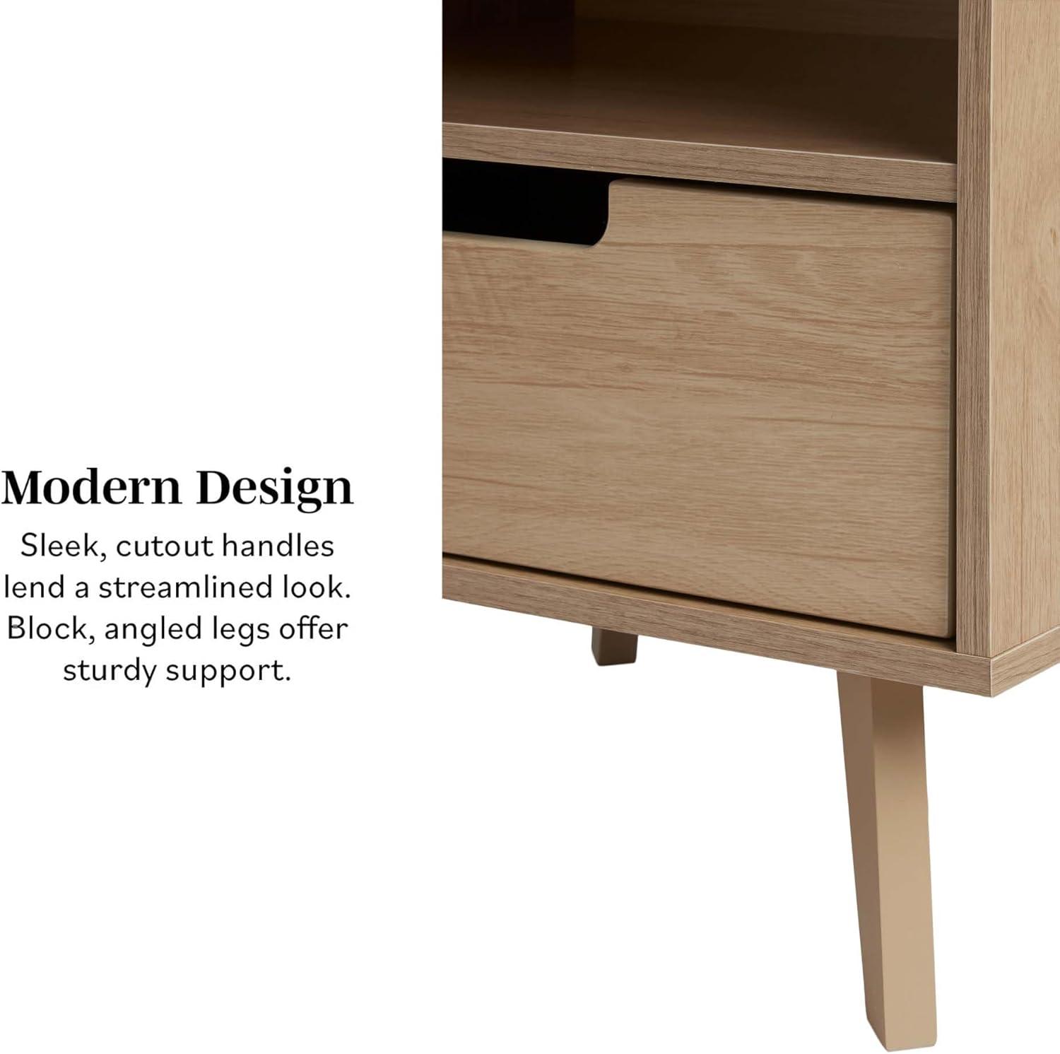 Riviera Mid-Century Modern 1-Drawer Nightstand with Open Cubby