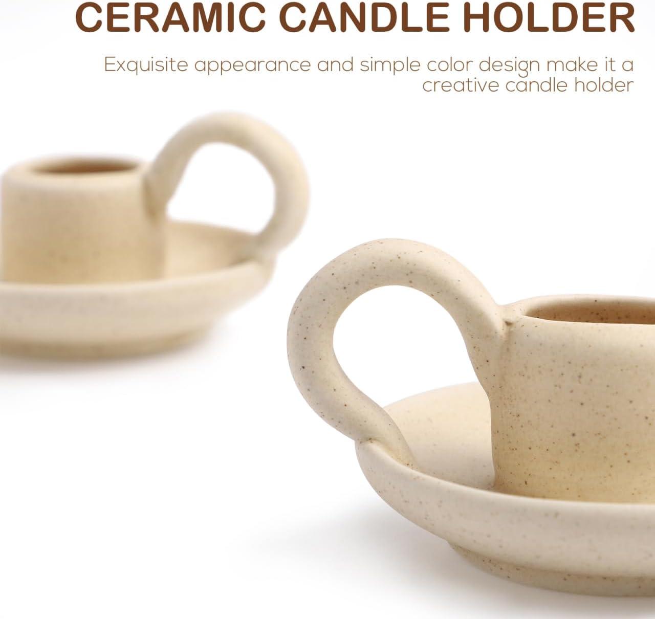2Pcs Ceramic Candlestick Nordic Style Candleholder Desktop Candle Stand