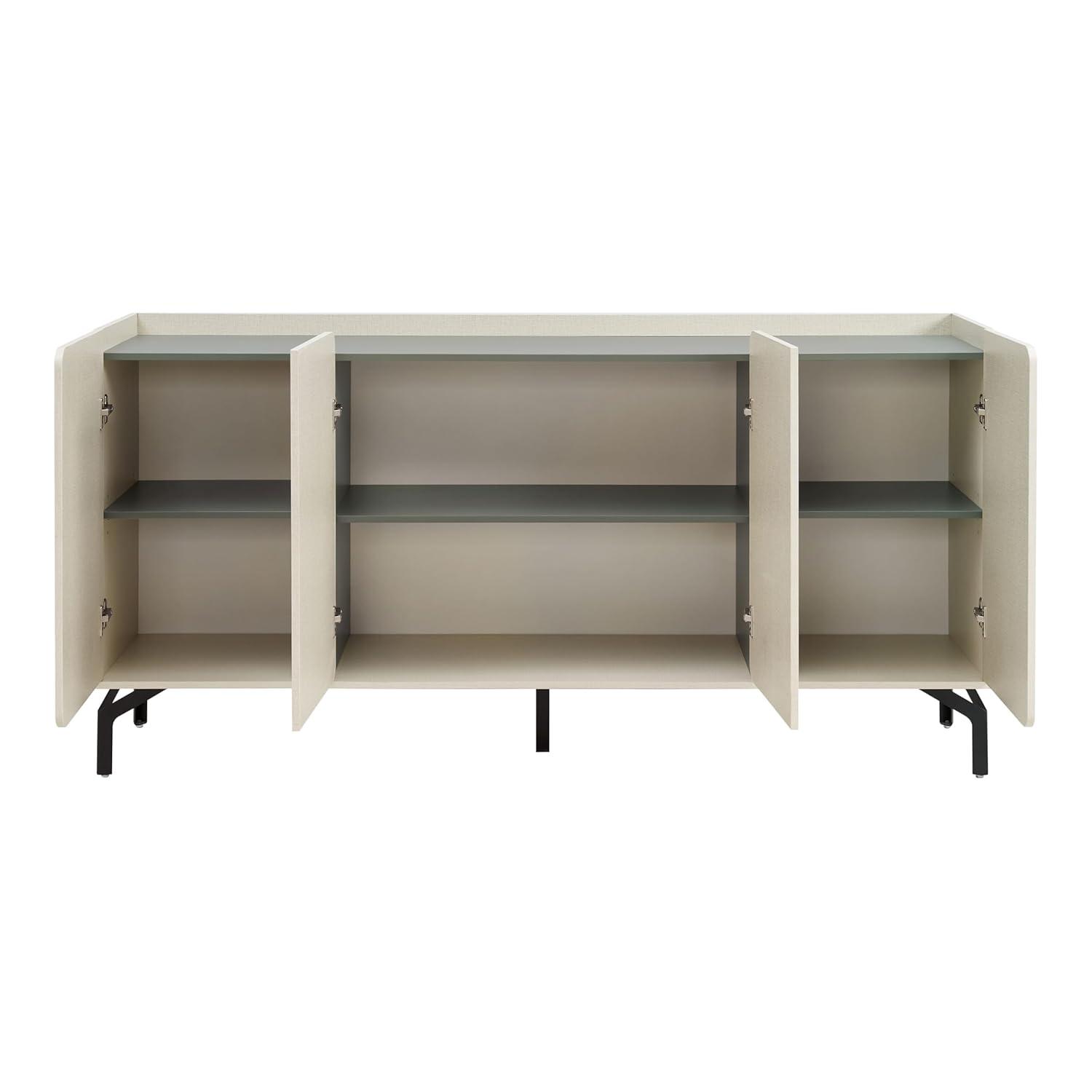 24/7 Shop at Home Elwin 60" Modern Sideboard Buffet, Storage Cabinet with Doors and Adjustable Shelves for Dining, Living Room, Kitchen, Entryway, Office, Cream Weave & Sage Green
