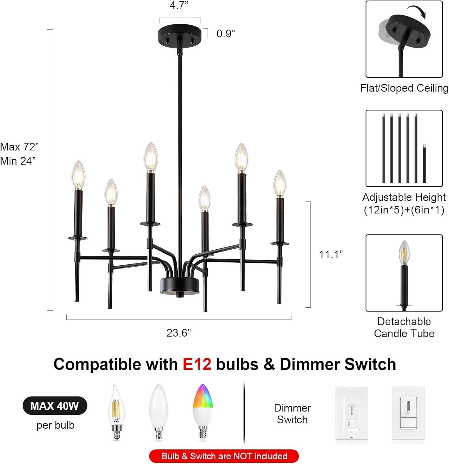 Black Metal 6-Light Candle Style Chandelier