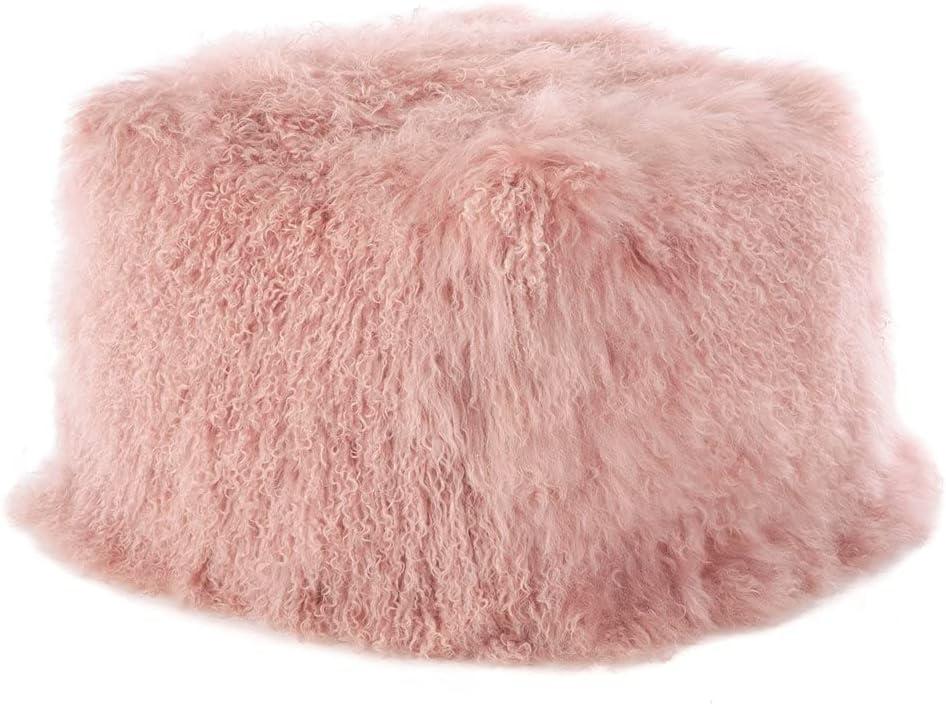 Saro Lifestyle Real Mongolian 100% Wool Lamb Fur Pouf Ottoman Square