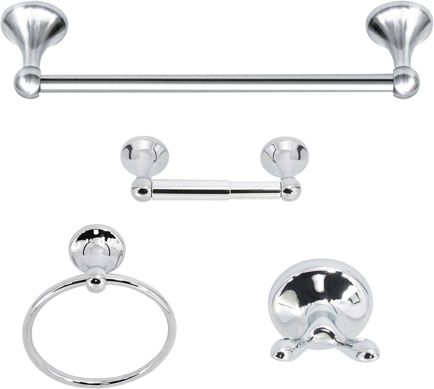 4-Piece Bathroom Hardware Accessory Set With 24" Towel Bar (Chrome Finish)