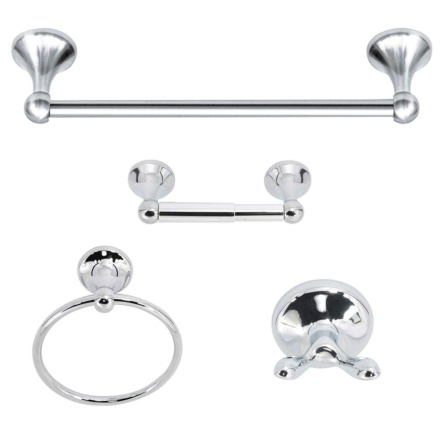 4-Piece Bathroom Hardware Accessory Set With 24" Towel Bar (Chrome Finish)