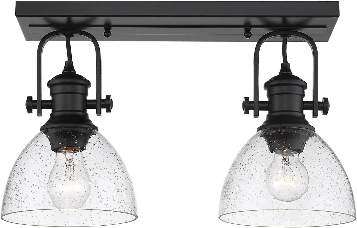 Golden Lighting Hines 2-Light Semi-flush in Matte Black with Seeded Glass