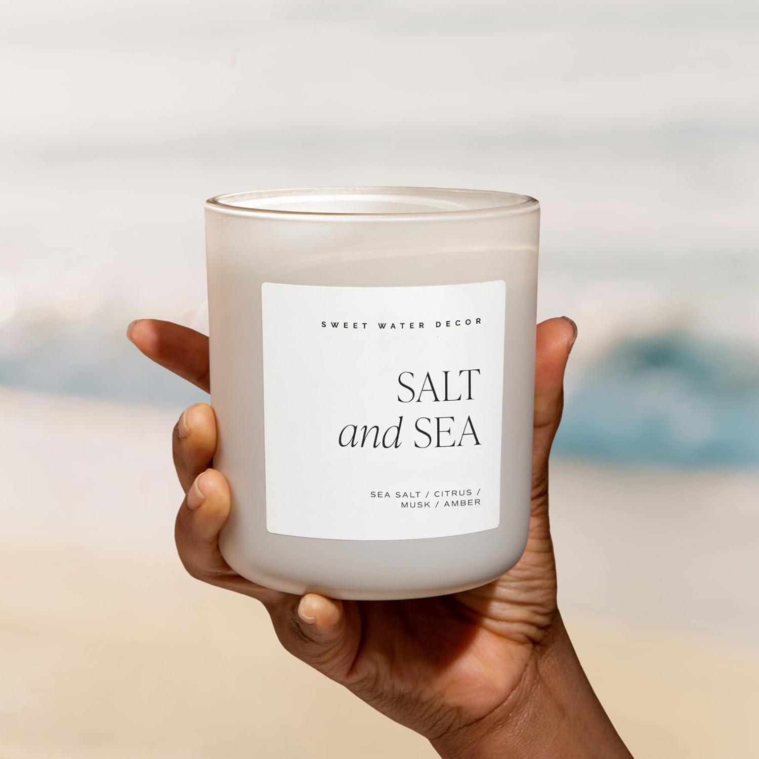Sweet Water Decor Salt & Sea 15oz Tan Matte Jar Soy Candle