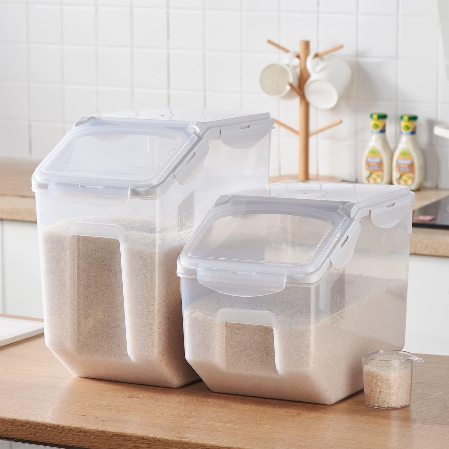 Clear and Off-White Airtight Plastic Food Storage Containers with Measuring Cup, 2 Set