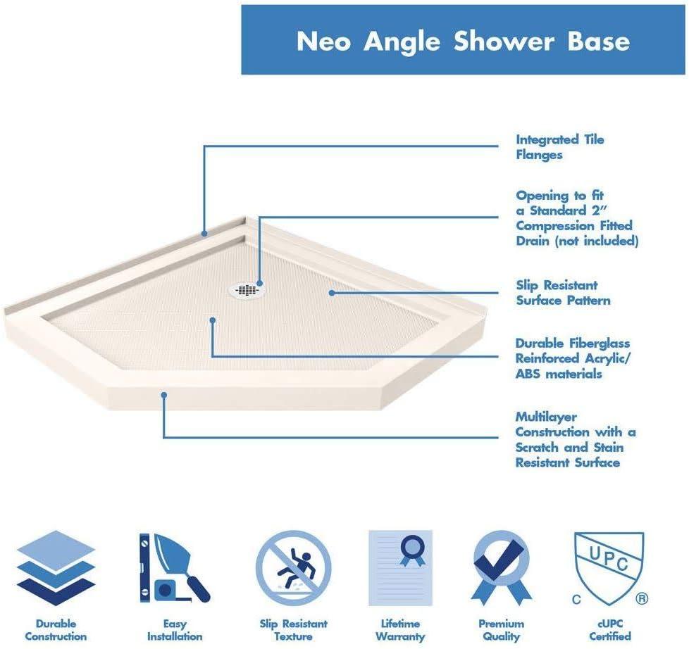 Prism Plus 38" W x 38" D x 74.75" H Frameless Neo-Angle Shower Enclosure with Base Included