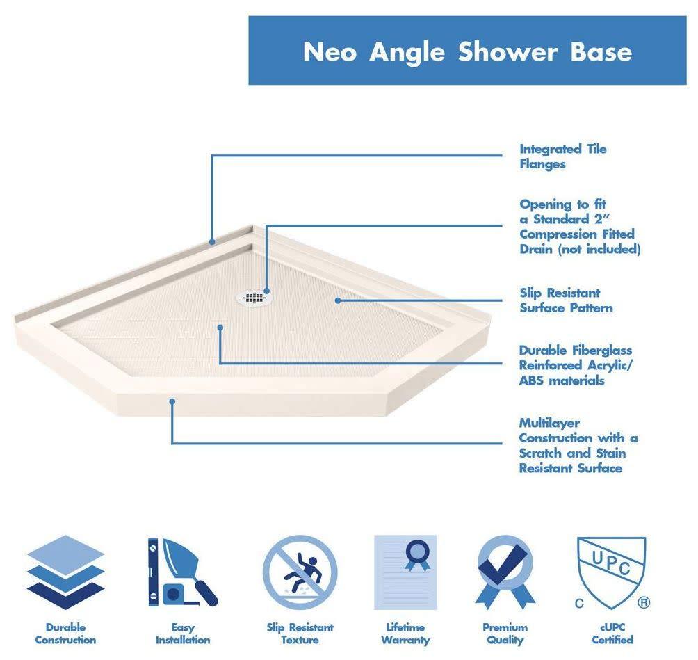 Prism Plus 38" W x 38" D x 74.75" H Frameless Neo-Angle Shower Enclosure with Base Included