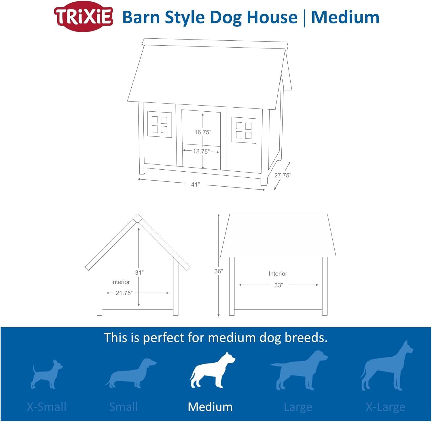 Gray and White Wooden Barn Style Dog House with Raised Floor