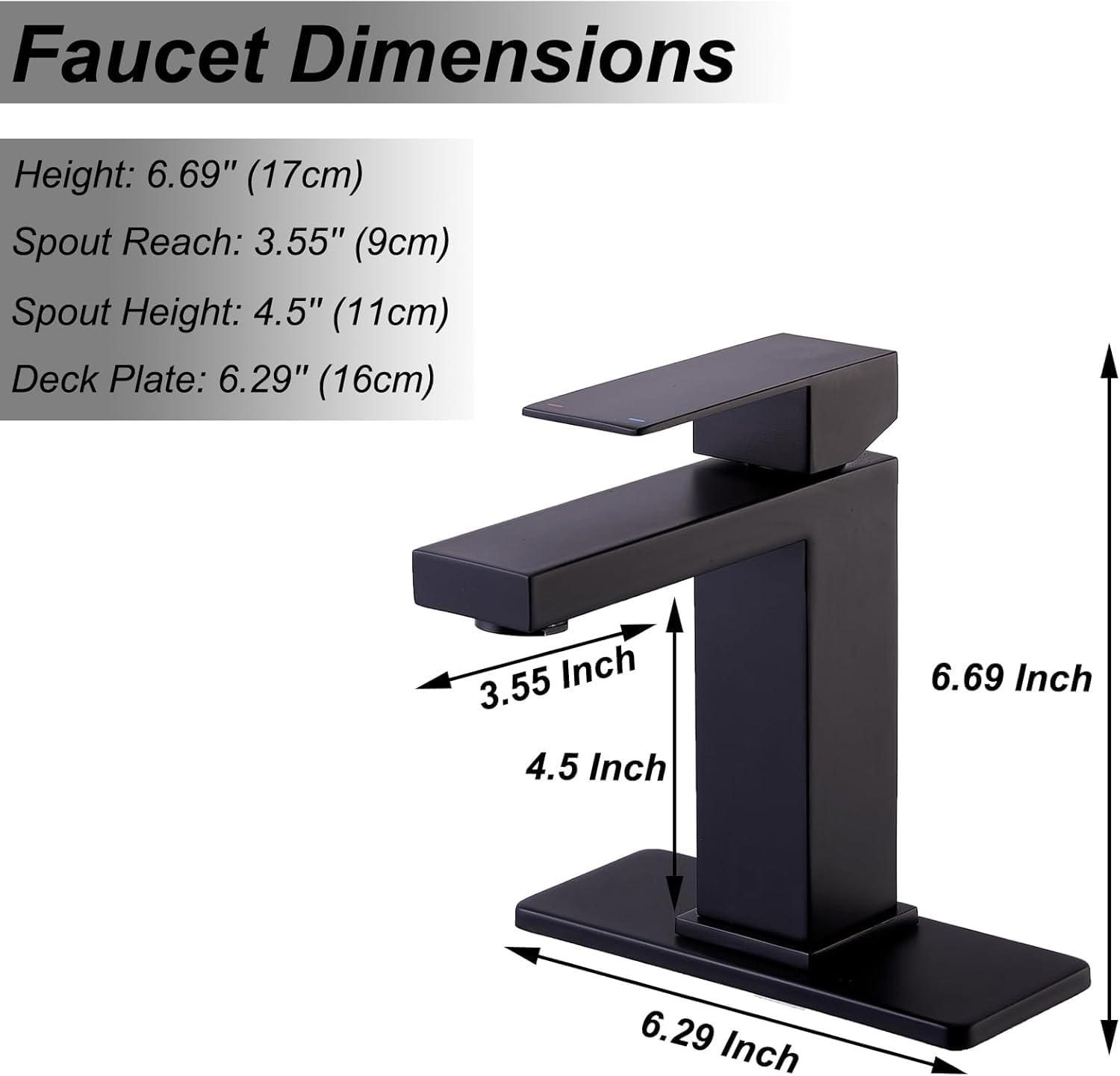 Matte Black Bathroom Faucet Single Hole,Modern Commercial Vanity Faucet with Deck Plate for 1 Hole,Single Handle Stainless Steel RV Bathroom Sink Faucet with Pop-up Drain