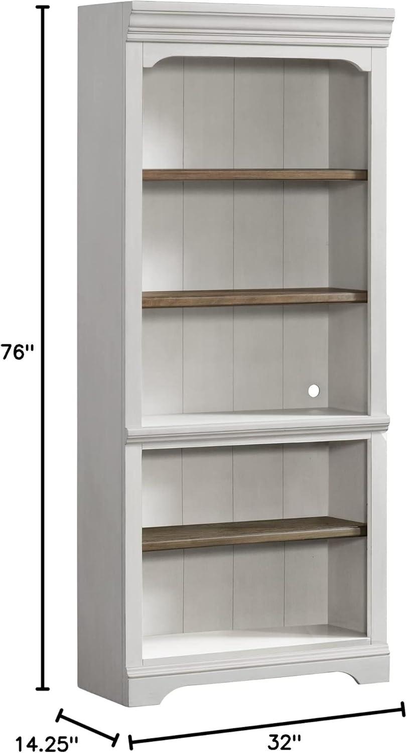 Rustic White and Oak 76" Adjustable Bookcase