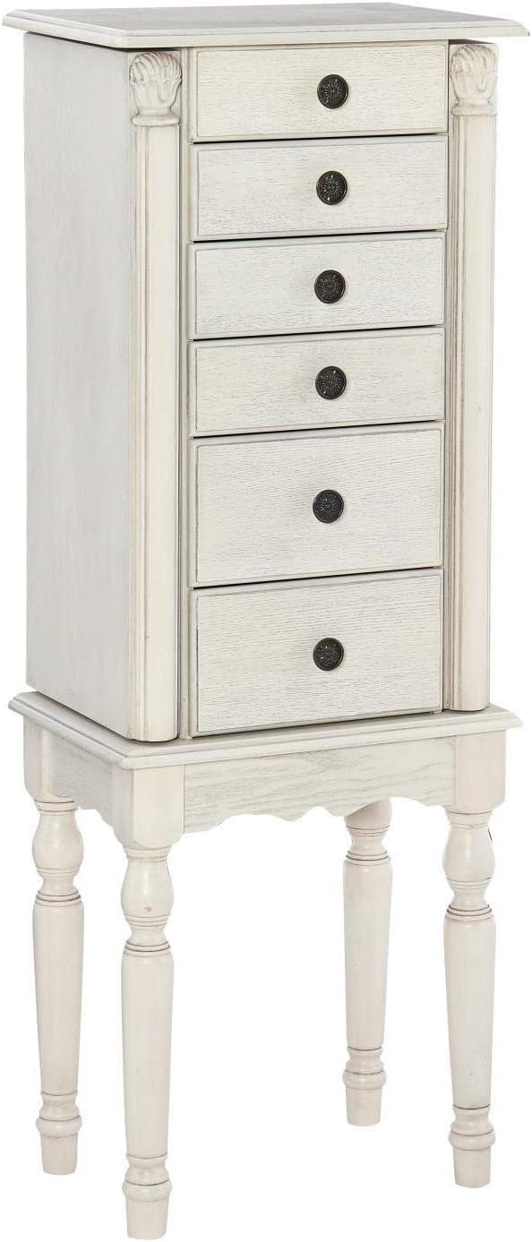 Off-White Distressed Finish Cottage Jewelry Armoire with Mirror