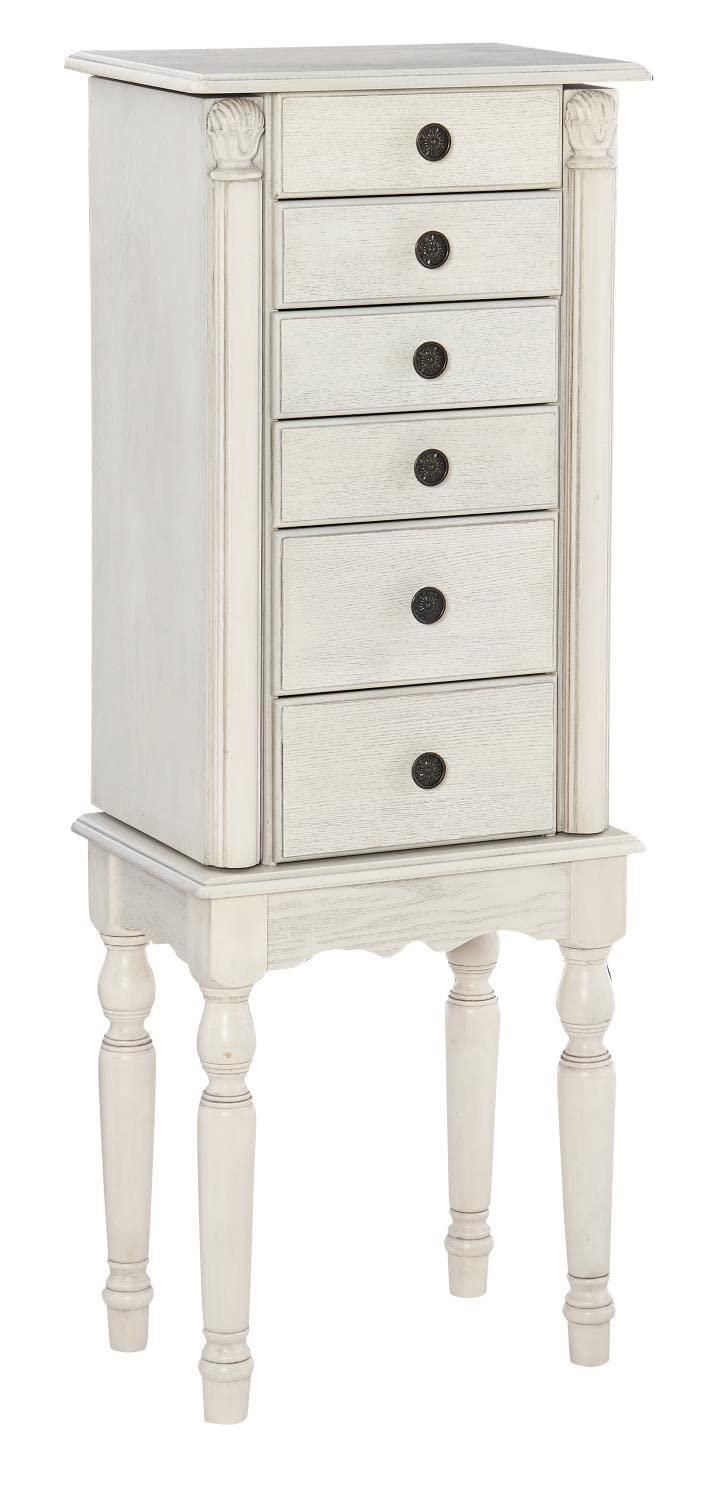Off-White Distressed Finish Cottage Jewelry Armoire with Mirror