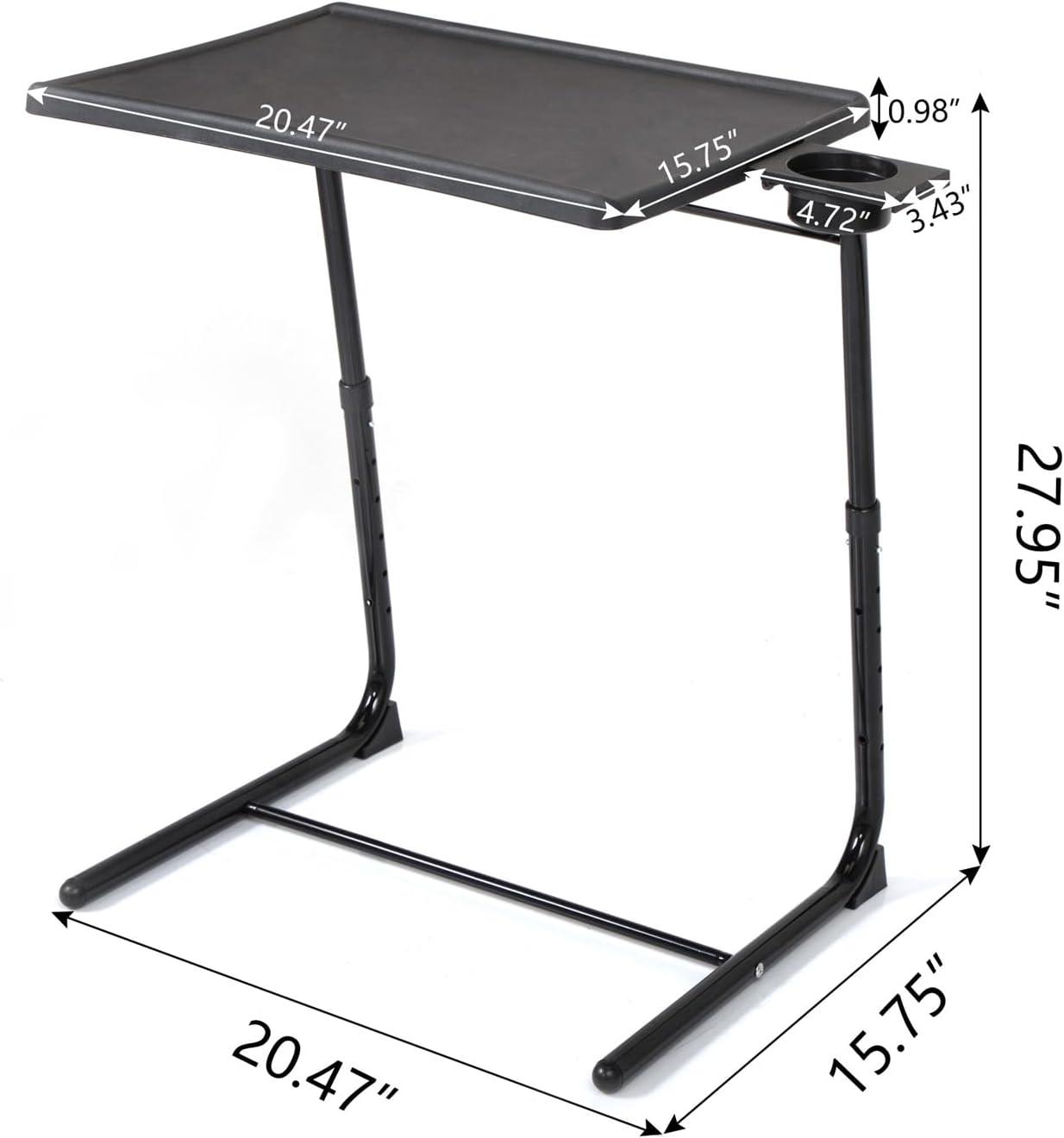 TV Tray Table, Adjustable TV Dinner Table for Eating on Couch with Cup Holder, Folding Table with 6 Height & 3 Tilt Angle Adjustments, Comfortable Laptop Stand for Bed & Sofa, Black