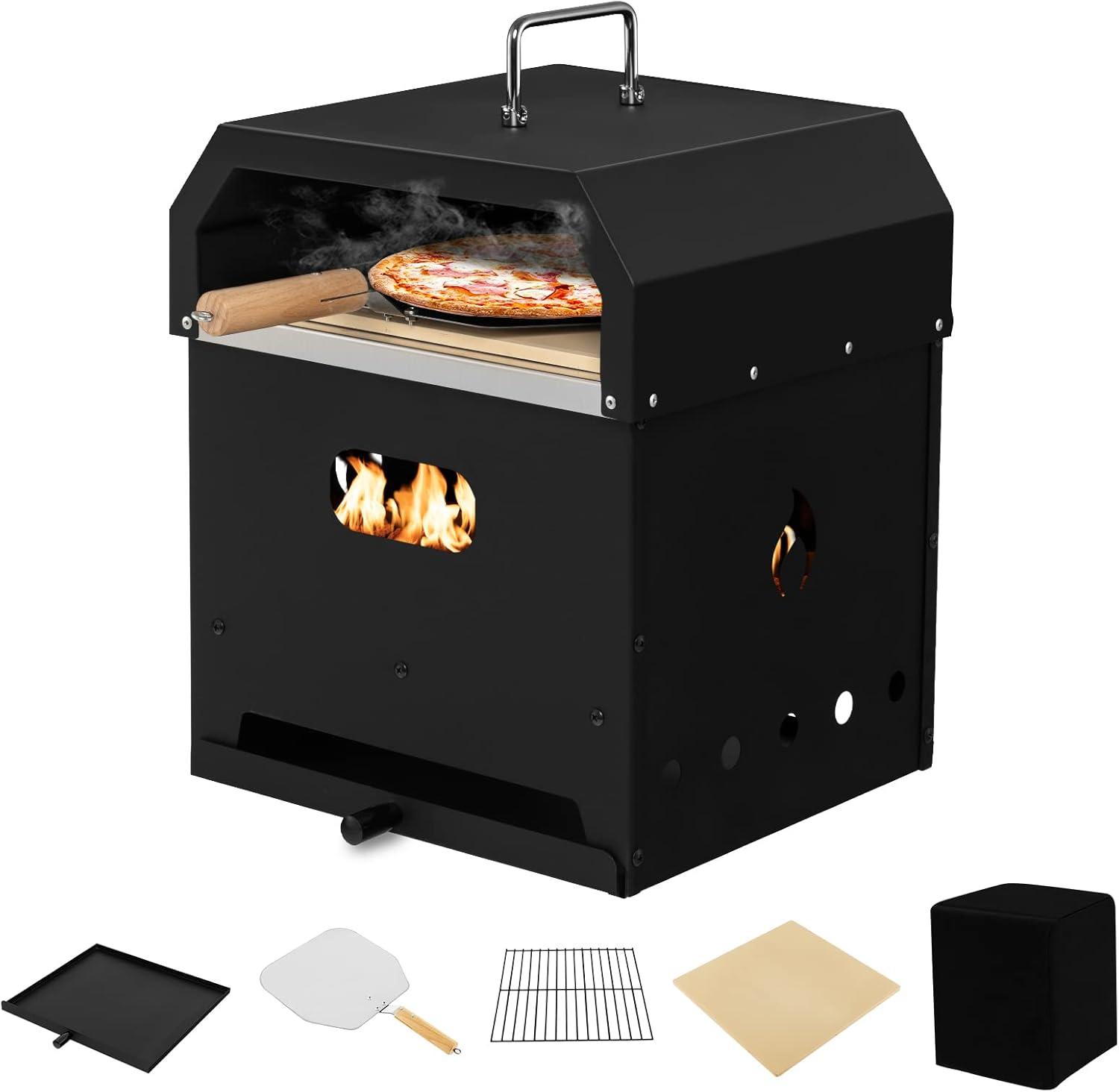 Portable Black Wood-Fired Outdoor Pizza Oven with Accessories