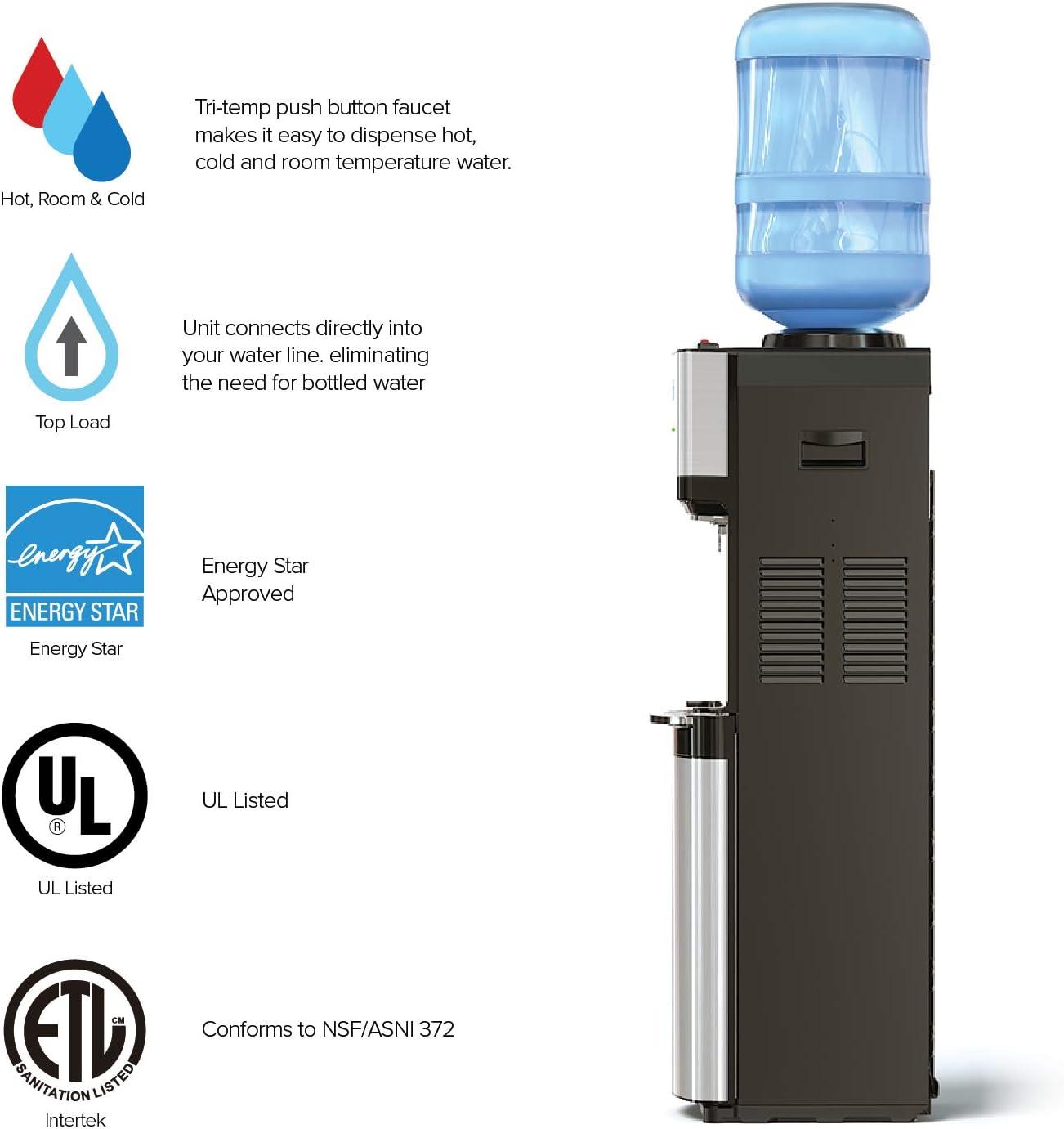 Brio Top Loading Water Cooler Dispenser - Hot and Cold Water, Child Safety Lock, Holds 3/5 Gallon Bottles - UL/Energy Star Approved