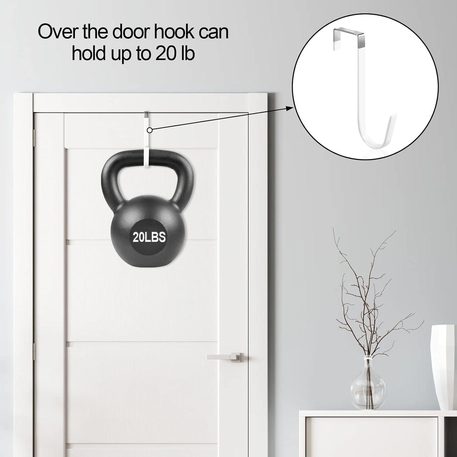 Over The Door Hook - 6 Pack Single Hooks Hanger Metal for Hanging Towel Coats Clothes Hats Bags Bathroom | White