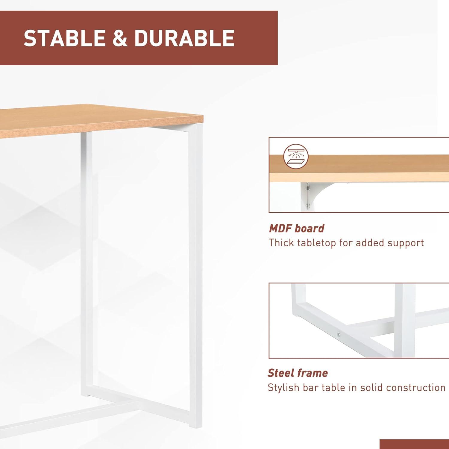 Modern 50'' White and Wood Counter Height Bar Table with Storage