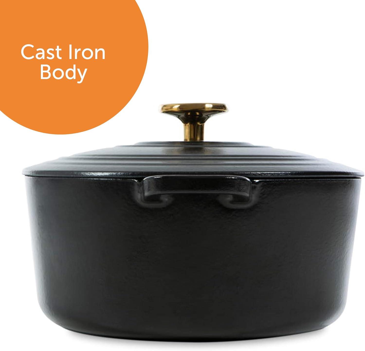 BK Cookware Bourgogne Enameled Cast Iron 7QT Dutch Oven, Pitch Black
