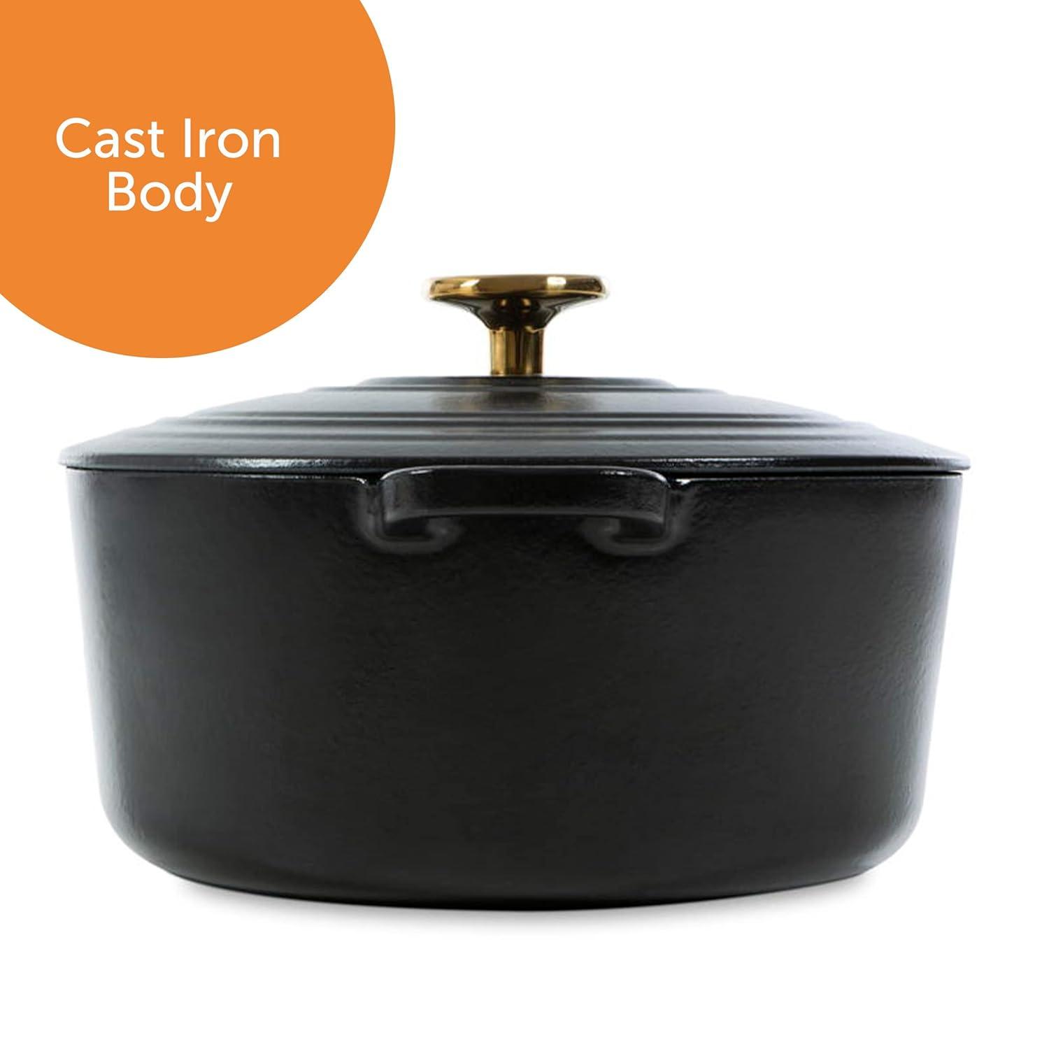 BK Cookware Bourgogne Enameled Cast Iron 7QT Dutch Oven, Pitch Black