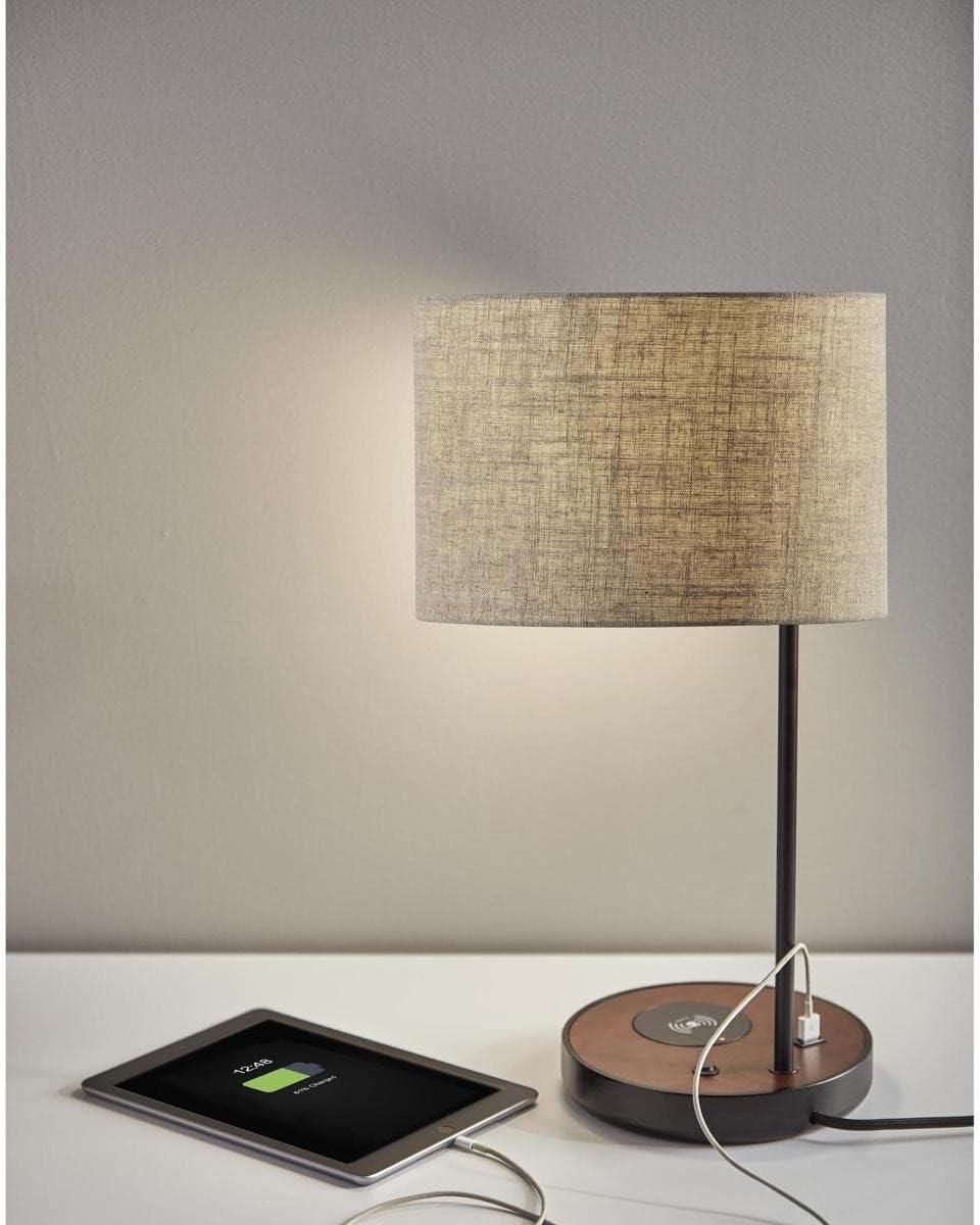 19.5" Oliver Charge Table Lamp Black - Adesso: Qi Wireless Charging, USB Port, Mid-Century Modern Design, No Assembly Required
