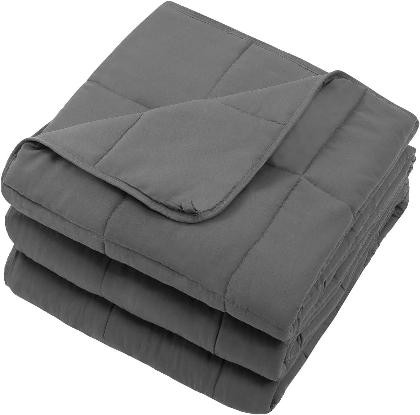 Weighted Blanket for Adults (12lbs, 48"x72" Twin Size) - Cooling Heavy Blanket for 110-130lbs with Premium Glass Beads - Soft Thick Big Blankets for All-Season Sleeping Comfort Breathable- Grey