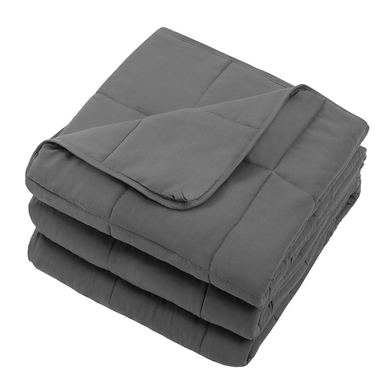 Weighted Blanket for Adults (12lbs, 48"x72" Twin Size) - Cooling Heavy Blanket for 110-130lbs with Premium Glass Beads - Soft Thick Big Blankets for All-Season Sleeping Comfort Breathable- Grey