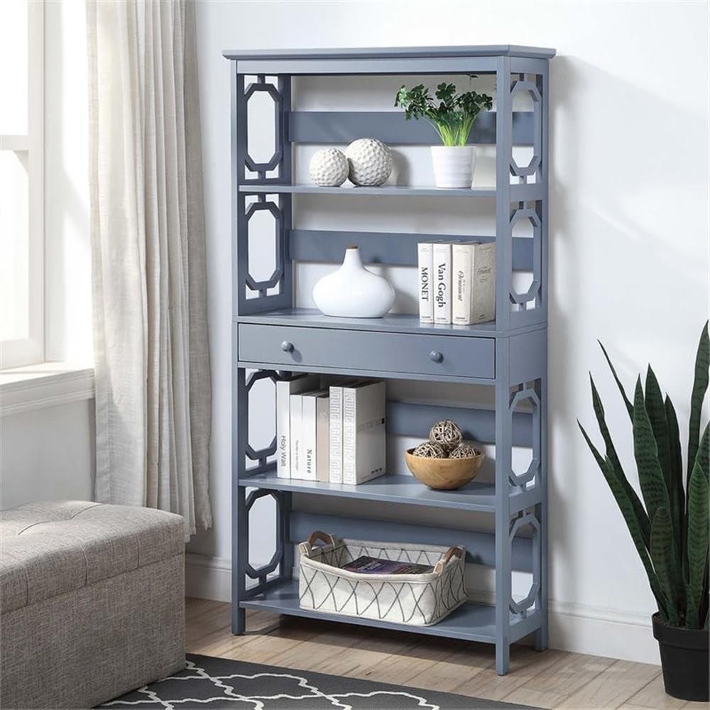 Convenience Concepts Omega 5 Tier Bookcase with Drawer, Gray