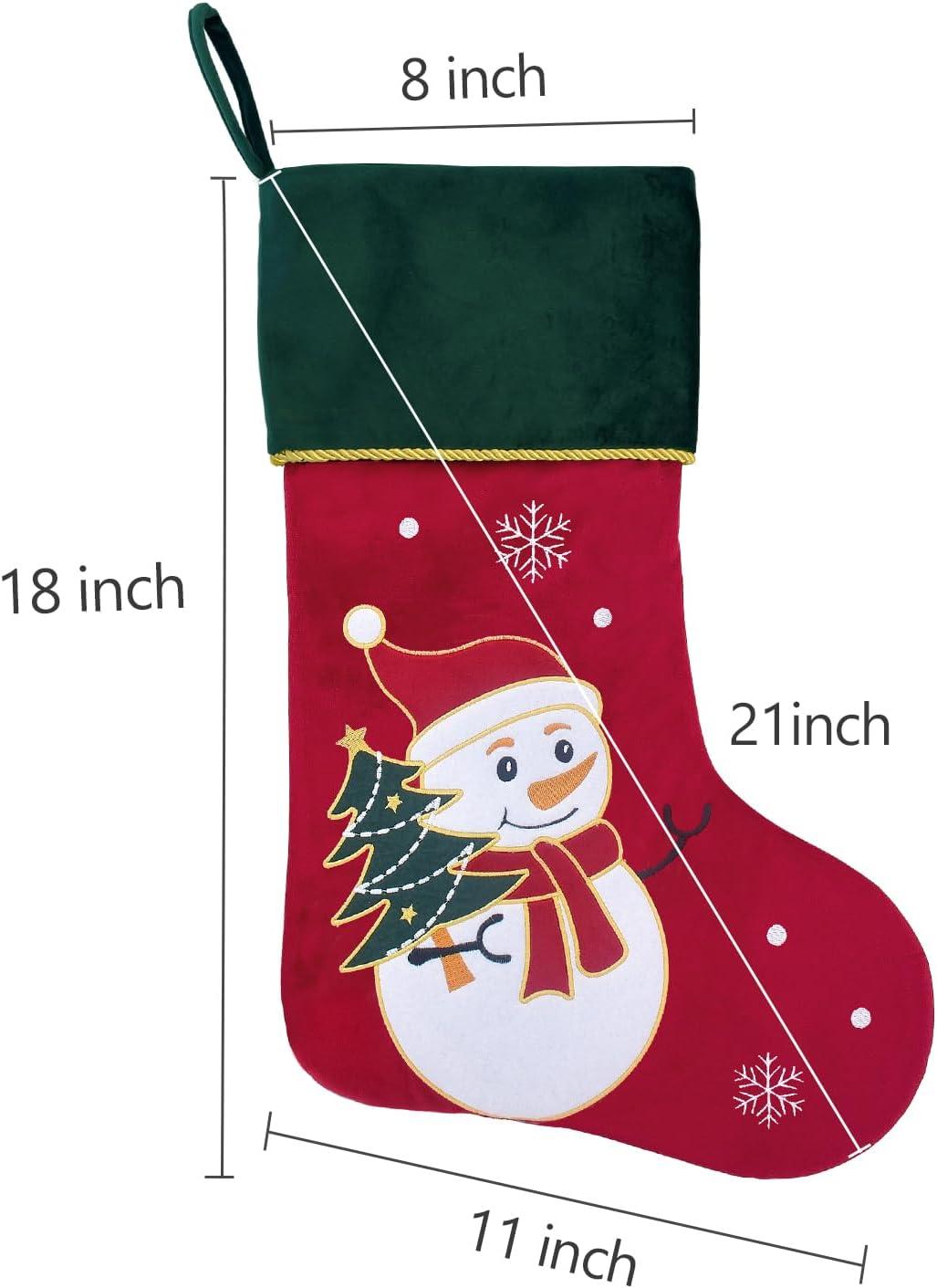 Large Red Velvet Christmas Stockings with Green Cuff, Set of 5