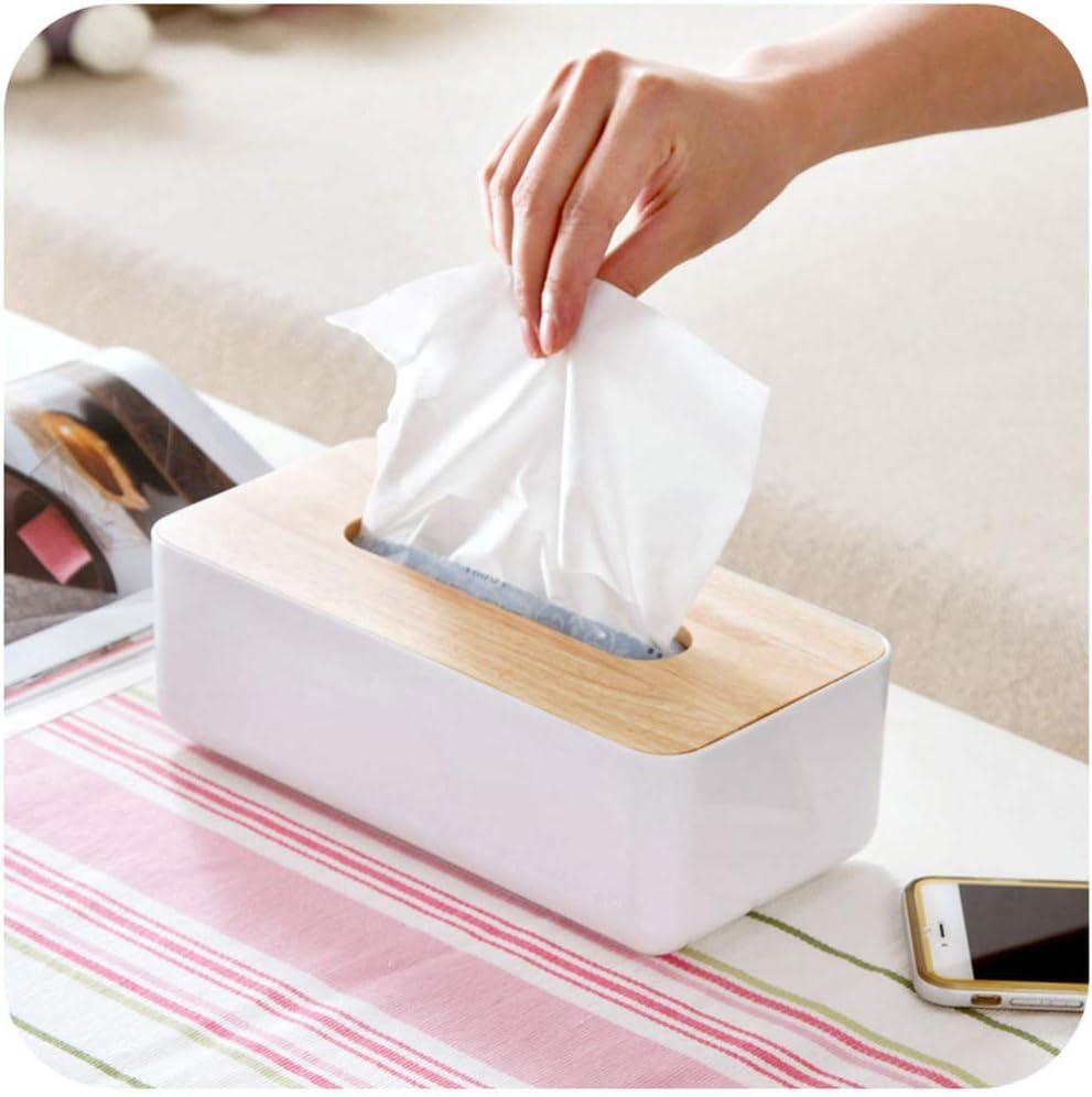 Large White and Wood Rectangular Tissue Box Holder