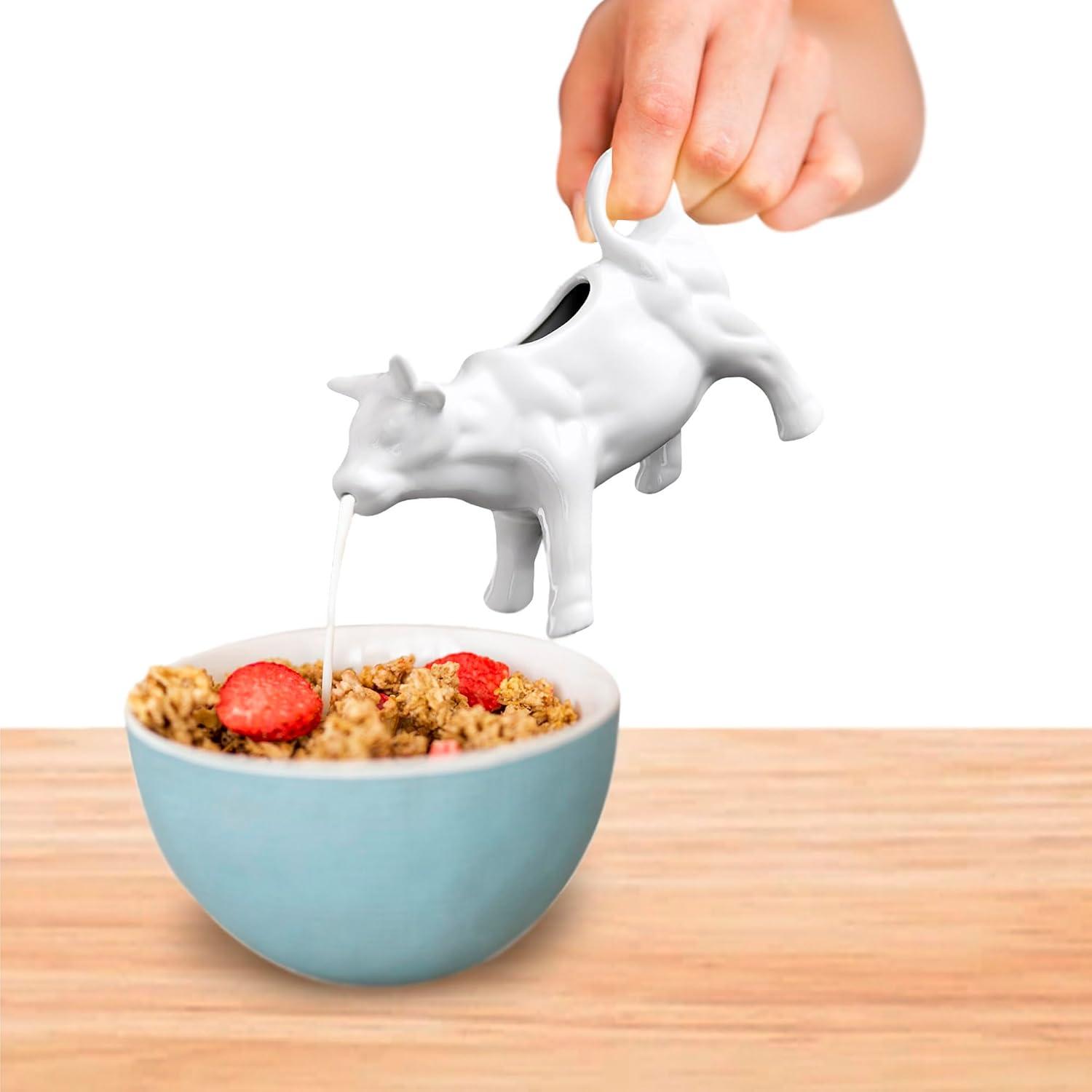 White Porcelain Cow Milk Creamer with Handle, 6-Ounce