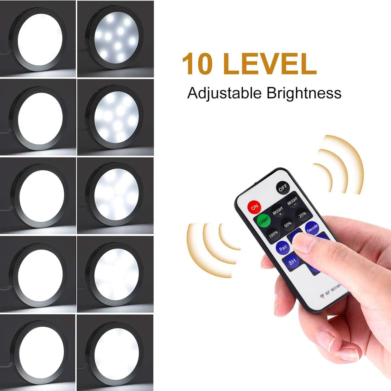 AIBOO Linkable Under Cabinet LED Lighting 12V Dimmable Puck Lights with Wireless RF Remote Control, Hardwired & Wall Plug in for Counter Lighting(6 Lights, Warm White)