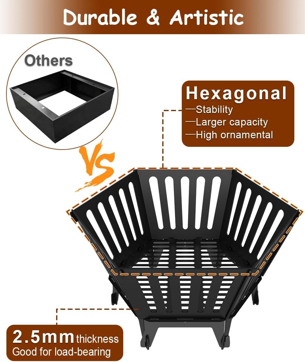 Hexagonal Portable Fire Pit – Superior Ventilation, Durable Design, Ideal For Camping & Outdoor Gatherings