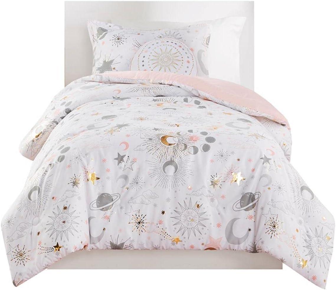 Celia Blush/Gold Starry Sky Metallic Print Comforter Set