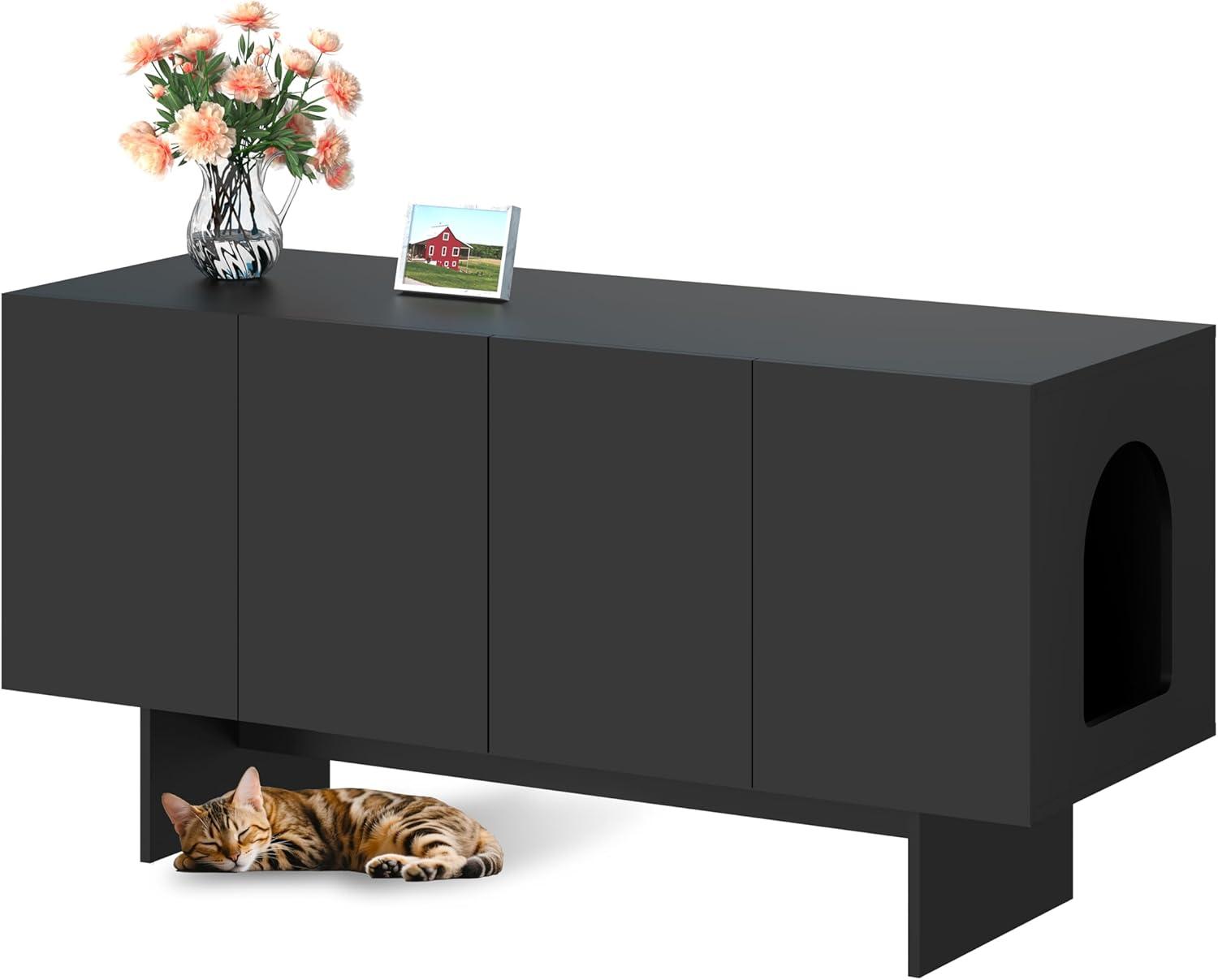 Tucker Murphy Pet™ Litter Box Enclosure for 2 Cats, Cat Litter Box Enclosure Furniture with Double Room