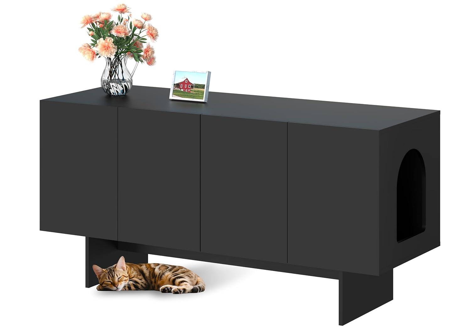 Tucker Murphy Pet™ Litter Box Enclosure for 2 Cats, Cat Litter Box Enclosure Furniture with Double Room