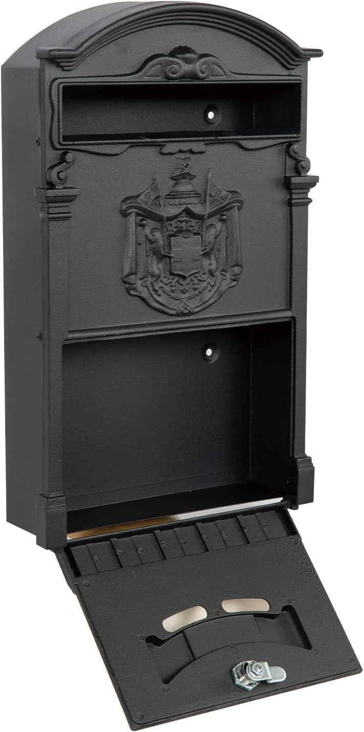 Wall Mount Mailboxes, Rust Resistant Locking Wall Mailbox for Outside, Galvanized Steel and Aluminum Stamping Process, Vintage Mailbox with Key Lock Large Capacity Outdoor Decoration, Black