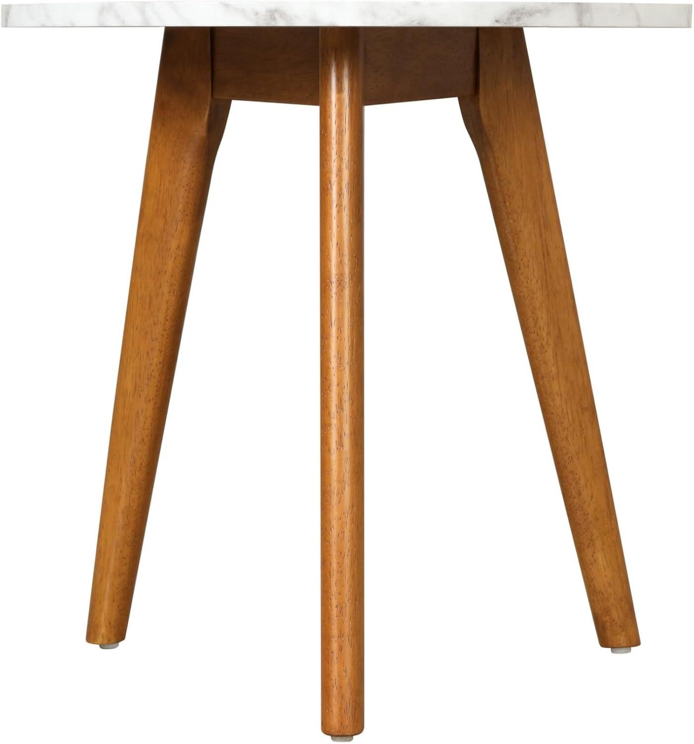 Solid Wood and Faux Marble Round Side Table - Nathan James