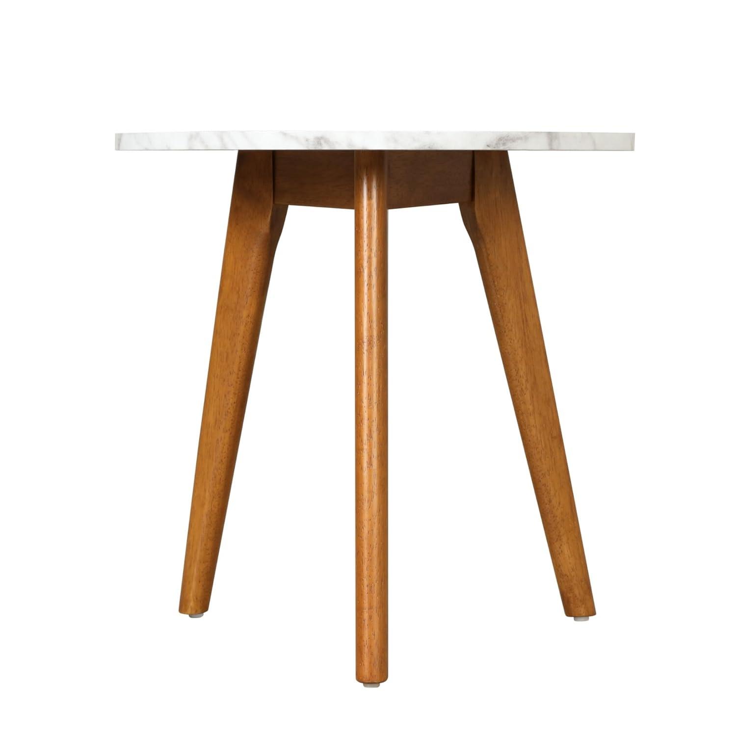 Solid Wood and Faux Marble Round Side Table - Nathan James