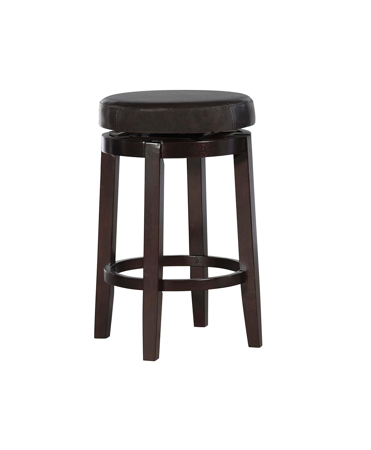 Linon Maya Faux Leather Swivel Backless Counter Height Barstool Brown: Upholstered, Wood Legs, 225 lbs Capacity